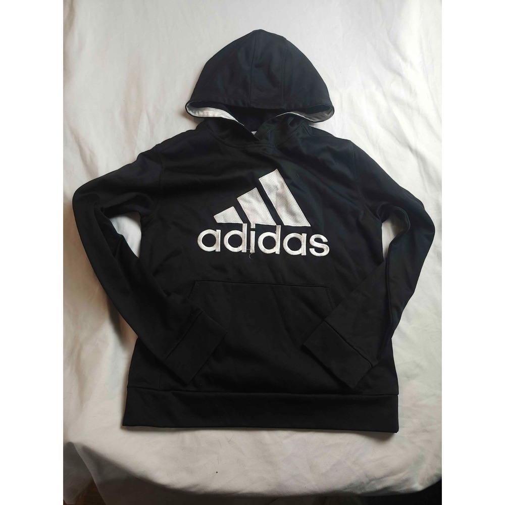 Adidas Hoodie Sweatshirt Boy Large 14/16 Black Embroidered Logo Pullover Outdoor